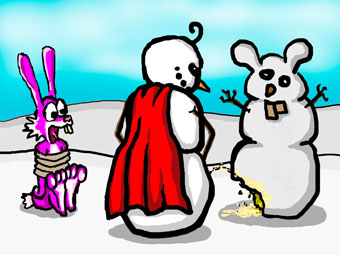Schnee-Man und Rosa Hase